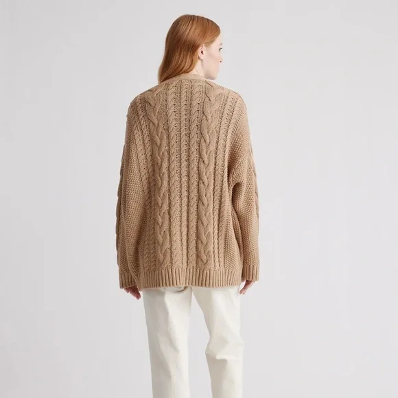Quince 100% Organic Cotton Oversized Cable Cardigan in Camel women’s size XS - Picture 2 of 9